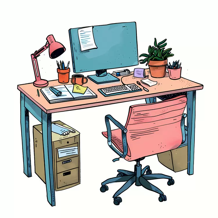 Home Office Desk with Plants and Computer