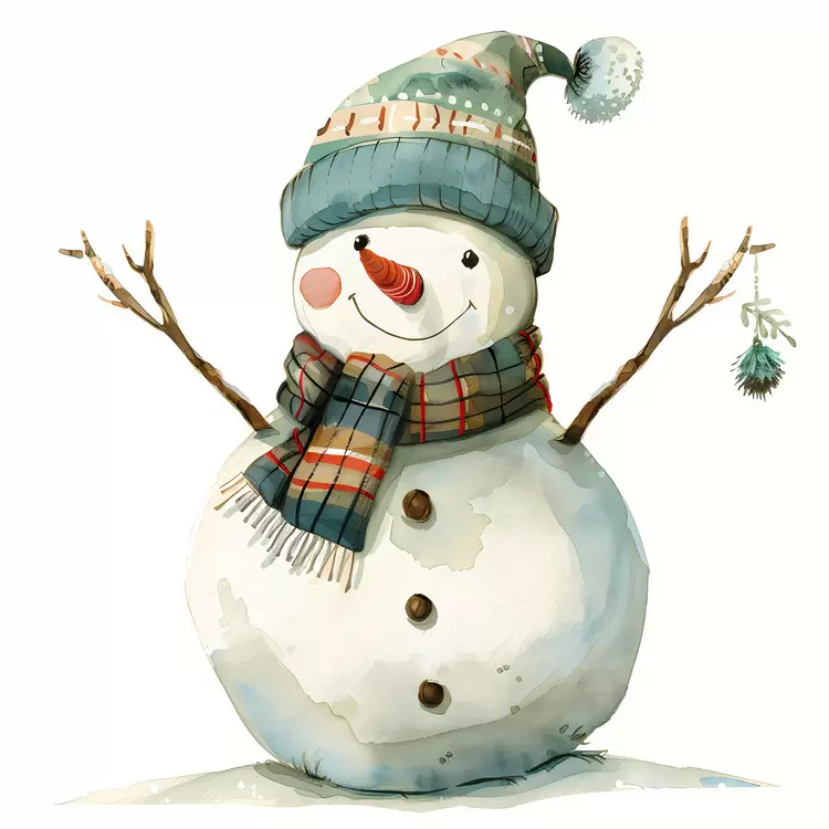 Whimsical Snowman in a Patterned Hat