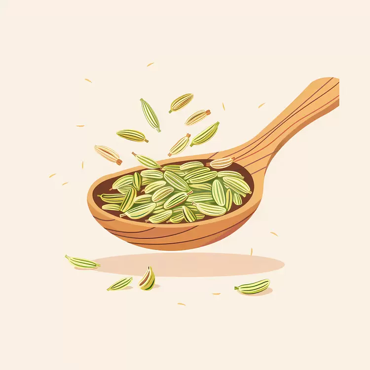 Fennel Seeds in Wooden Spoon