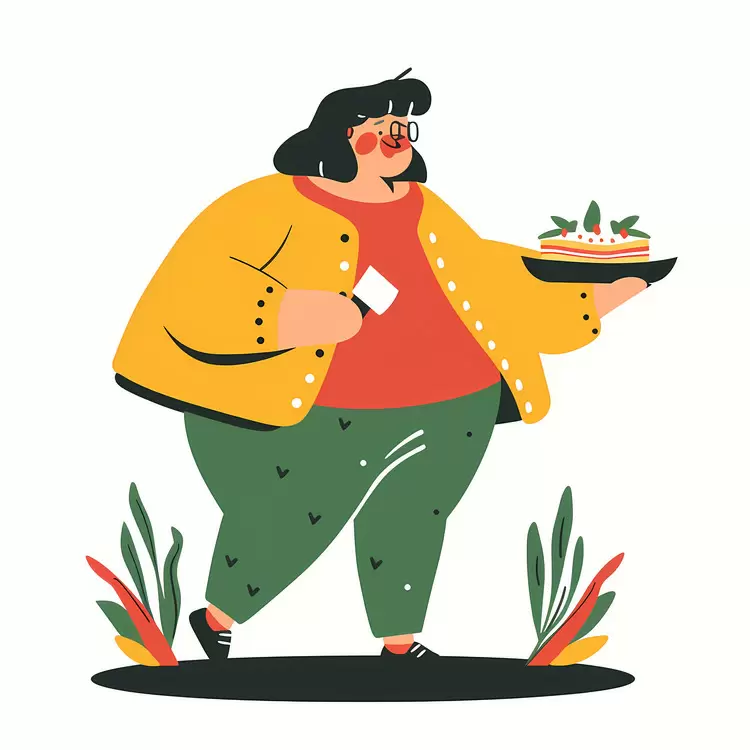 Woman Walking with Food Plate