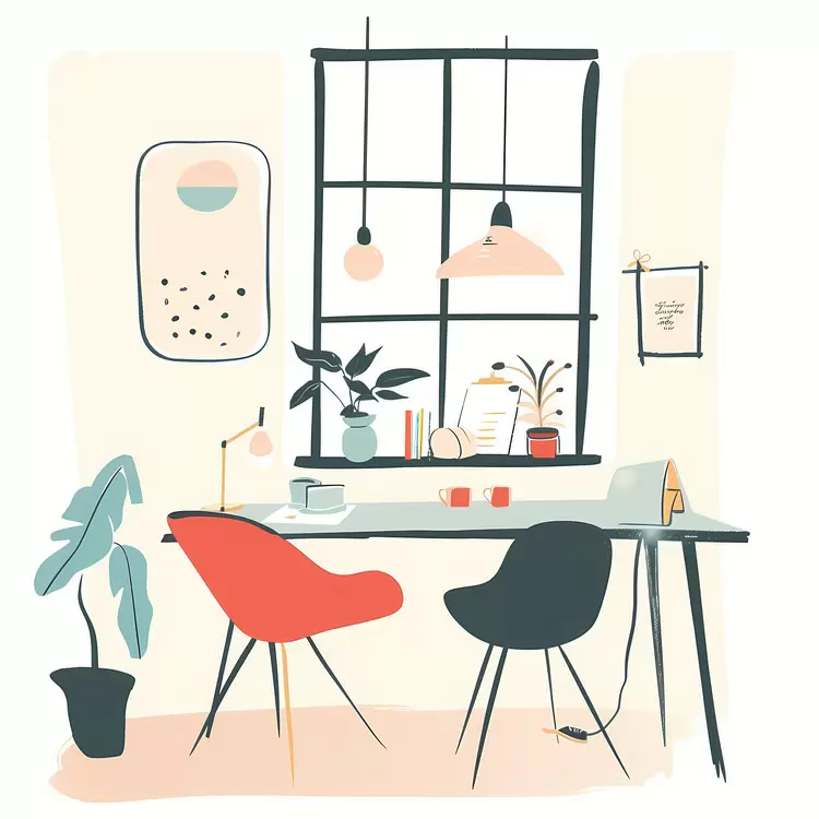 Stylish workspace with plants and decor