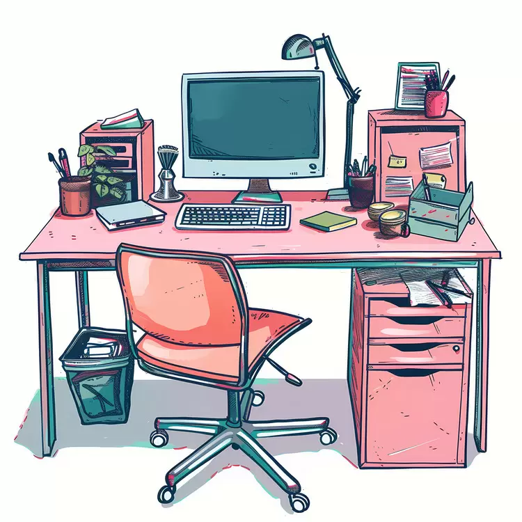 Cute Pink Desk Setup with Computer