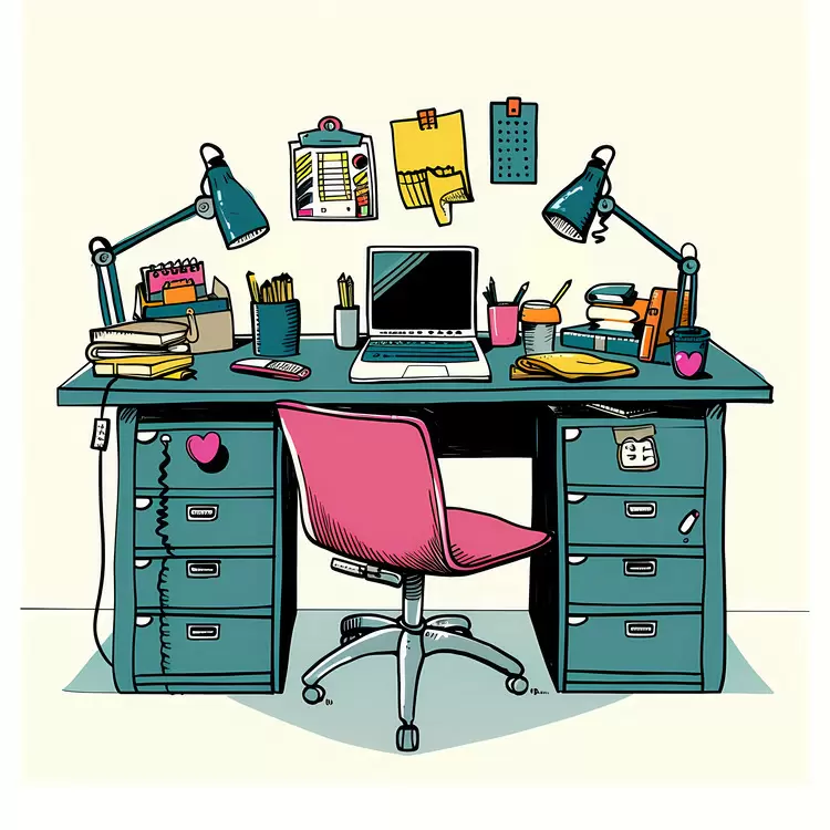 Organized Workspace Desk Illustration