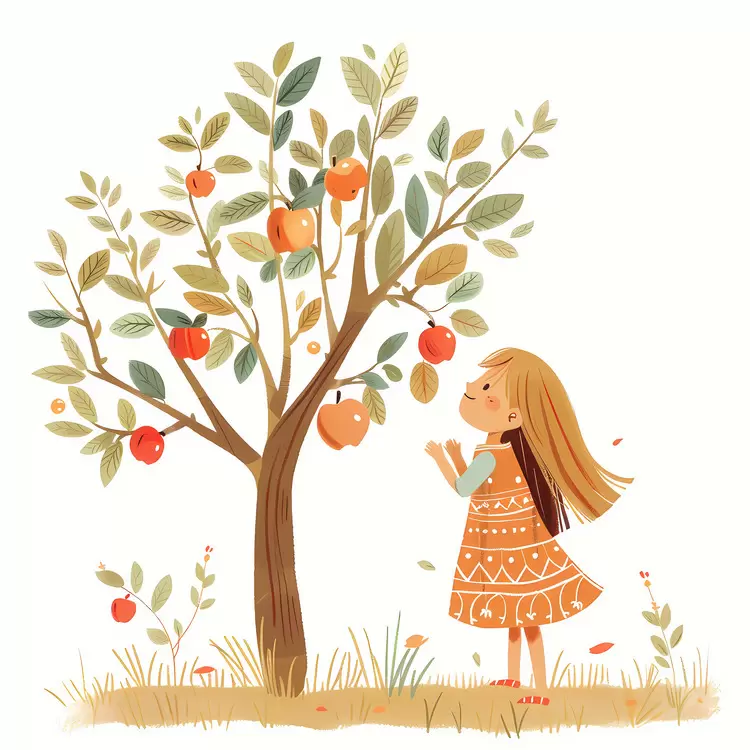 Girl Gathering Apples from Tree