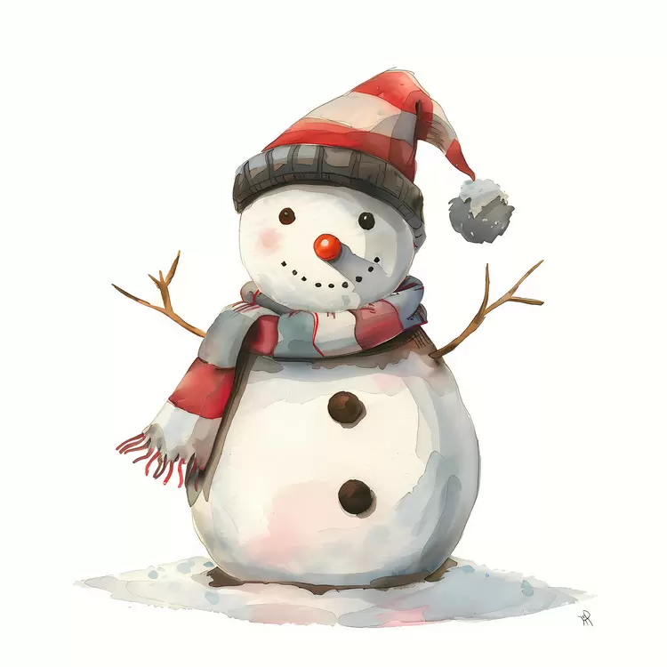 Snowman with a Red and White Hat
