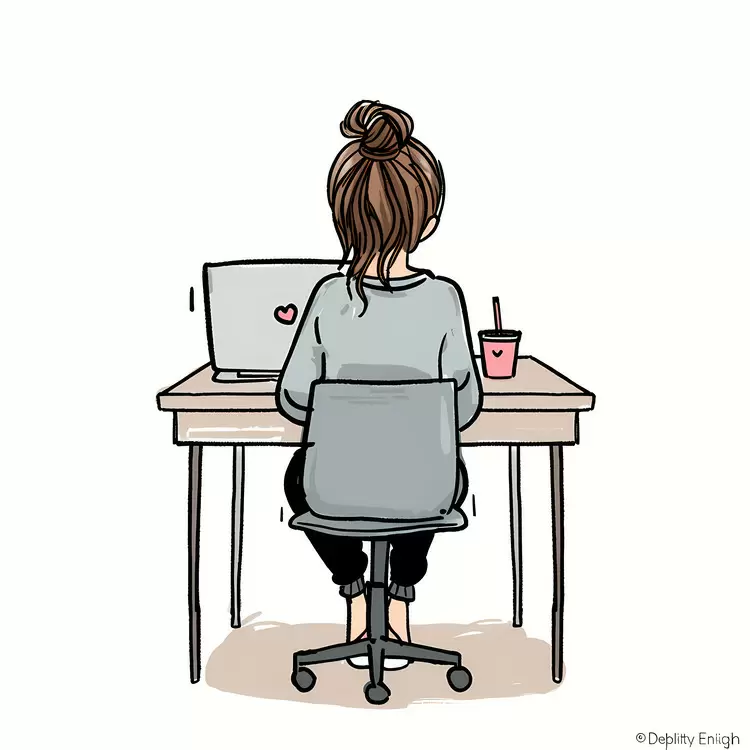 Girl Working at a Desk with a Laptop