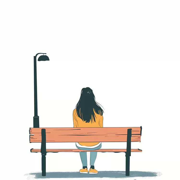 Girl Sitting on a Bench Under a Lamp