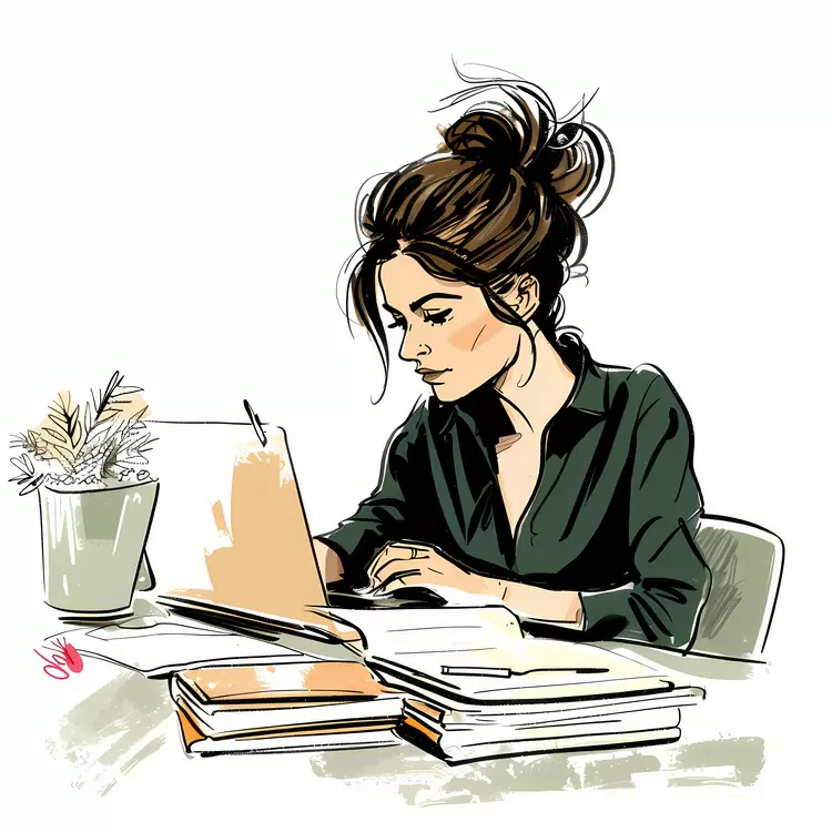 Creative Girl Working on Laptop in Cozy Office
