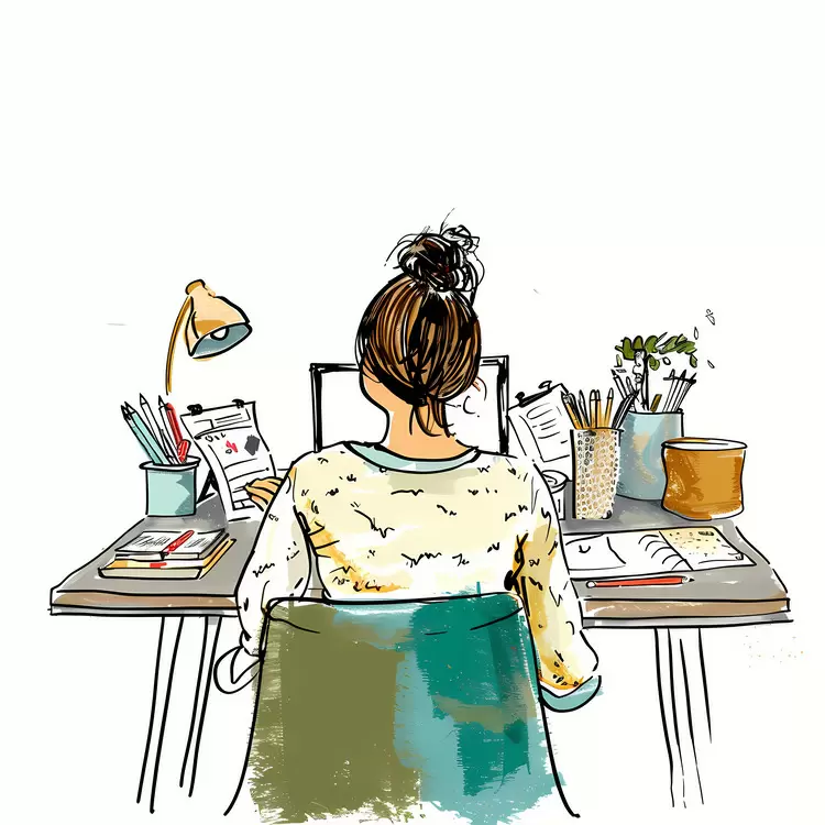 Woman Working on Computer in White Sweater