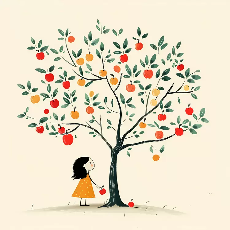 Girl Picking Apples from Tree