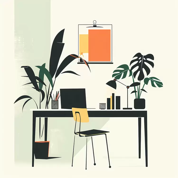Serene Workspace with Green Plants