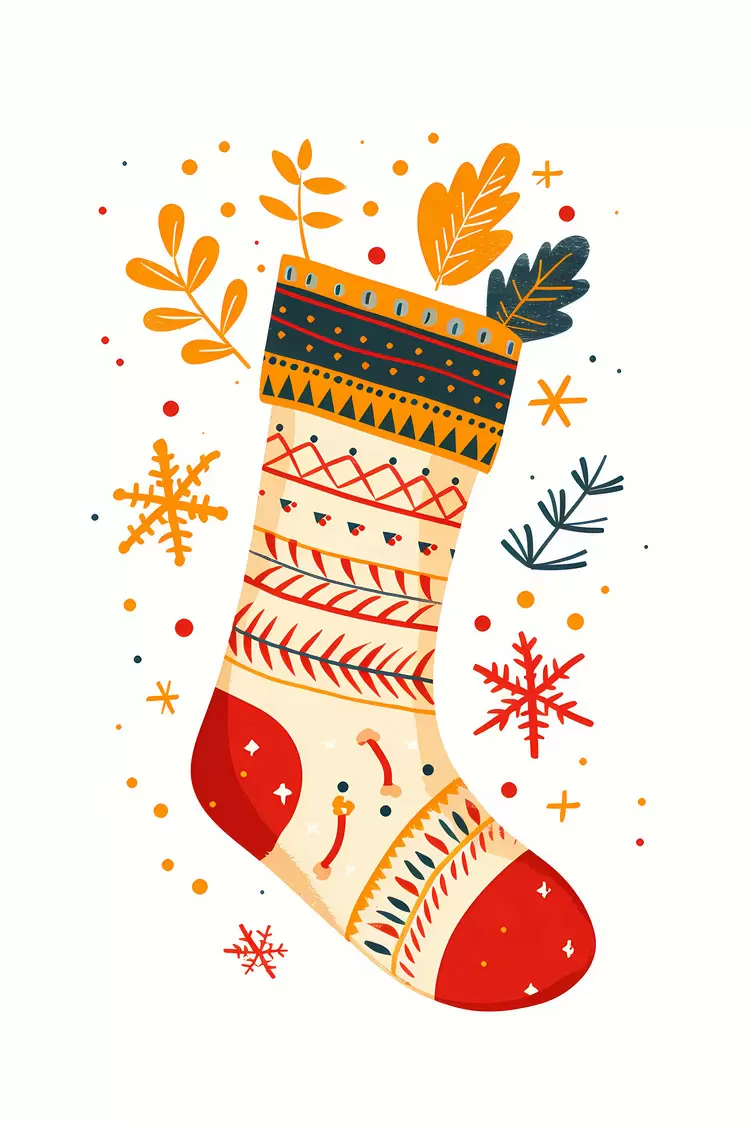 Patterned Christmas Stocking with Leaves