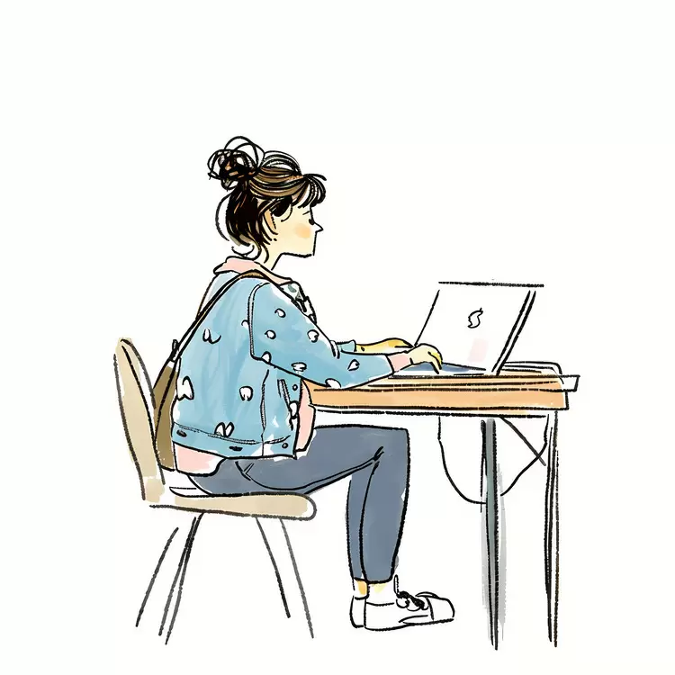Girl Working on Laptop with Casual Jacket