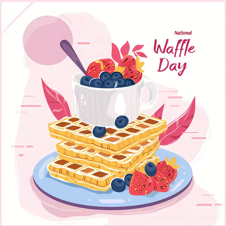 Waffles Topped with Berries for National Waffle Day