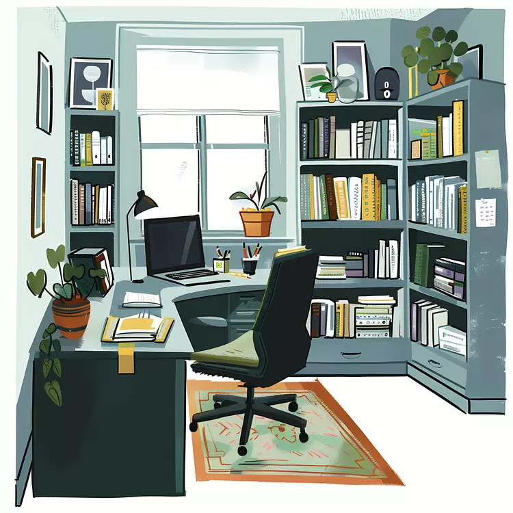 Small Cute Home Office with Bookshelves