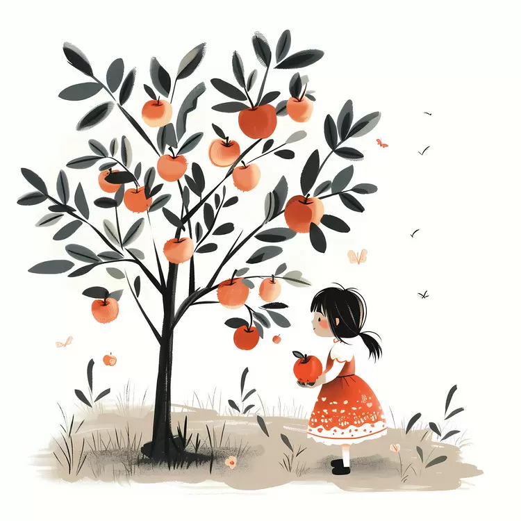 Girl Picking Apple from Tree