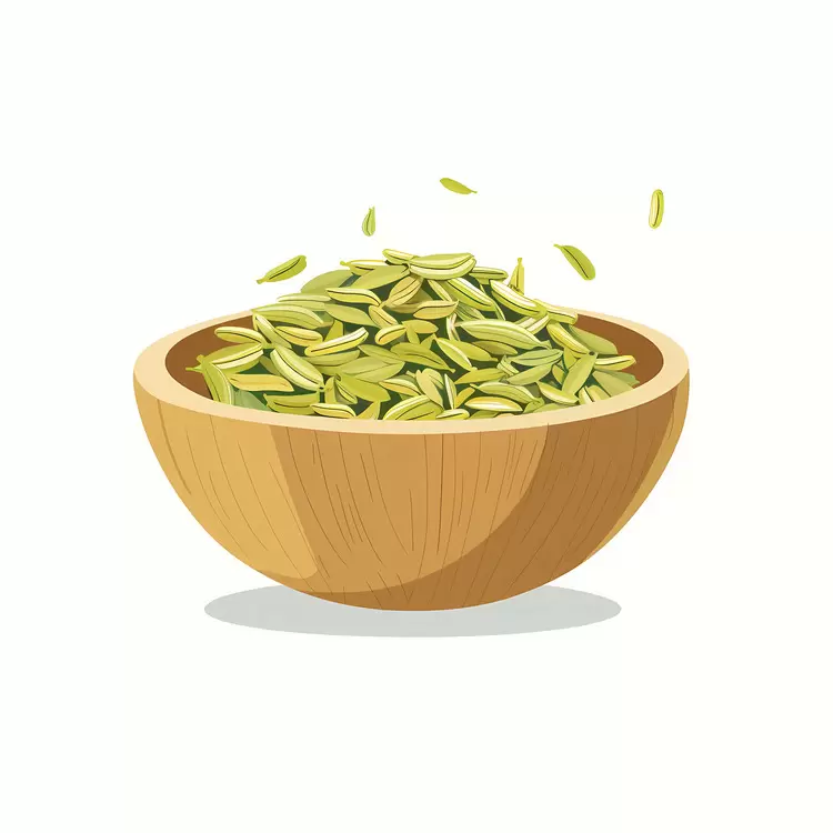 Fennel Seeds in Wooden Bowl