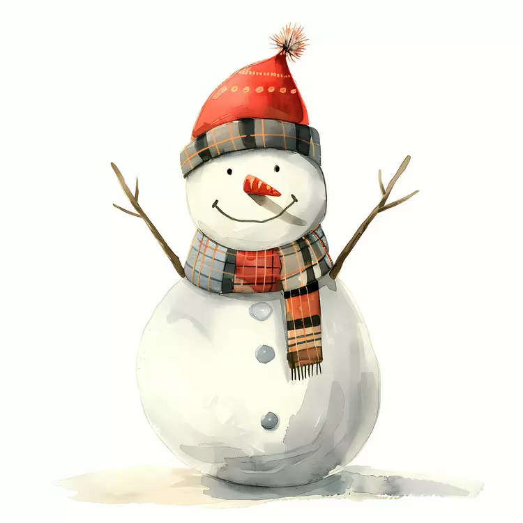 Snowman with a Red Hat and Scarf