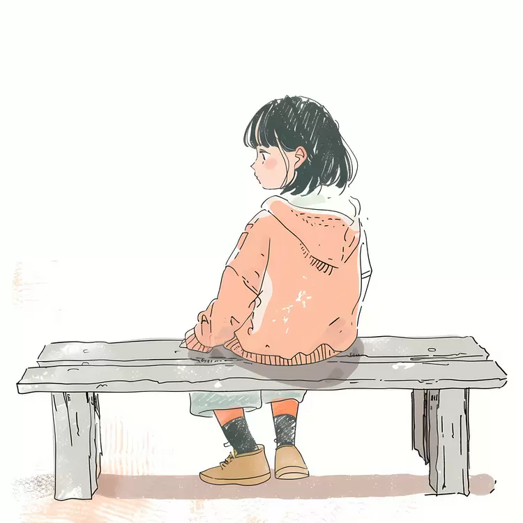 Girl Sitting on a Bench in a Cozy Sweater