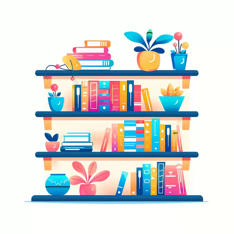 Colorful Bookshelf with Plants and Books