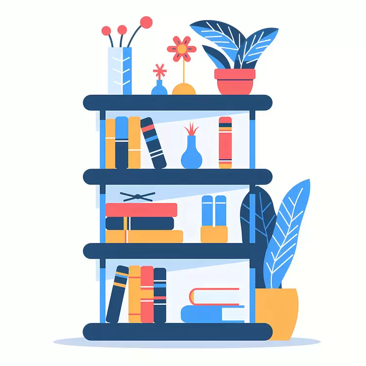 Bookshelf with Books and Colorful Decor