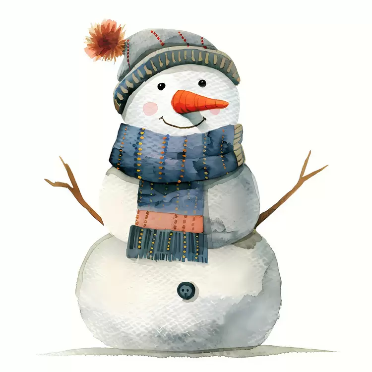 Snowman with a Striped Hat and Scarf