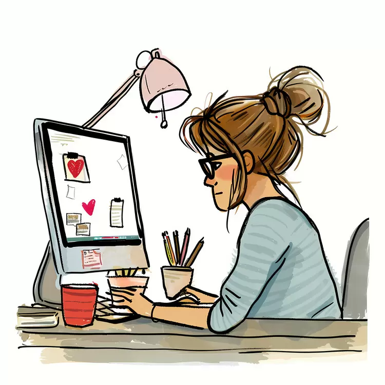 Girl Concentrating at Computer in Stylish Office