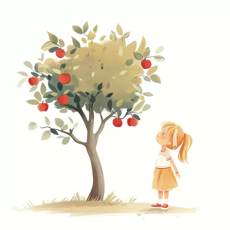 Girl Looking at Apple Tree