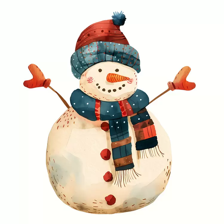 Snowman with a Colorful Hat and Scarf