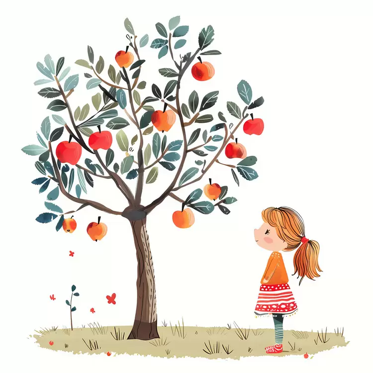Little Girl Gazing at an Apple Tree