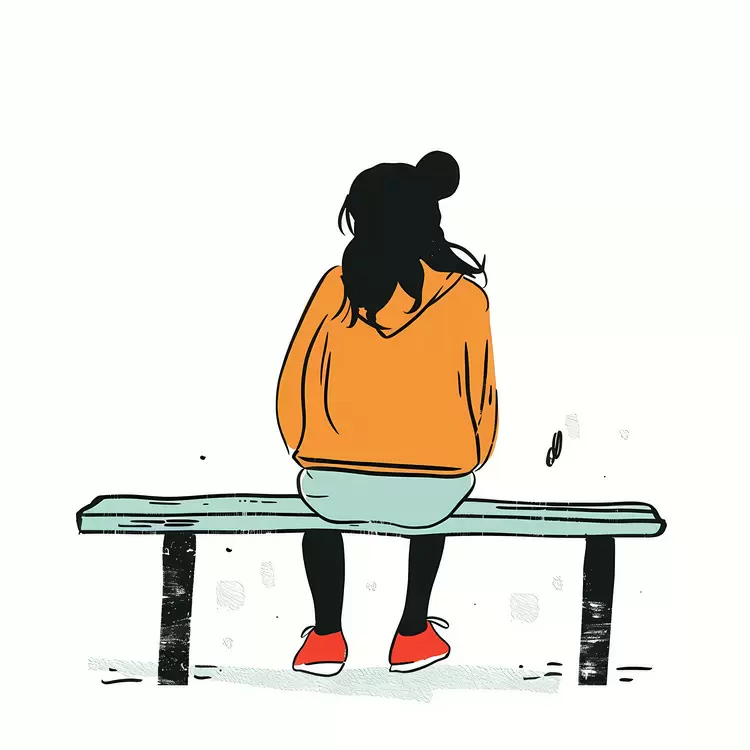 Girl in Orange Hoodie Sitting on a Bench