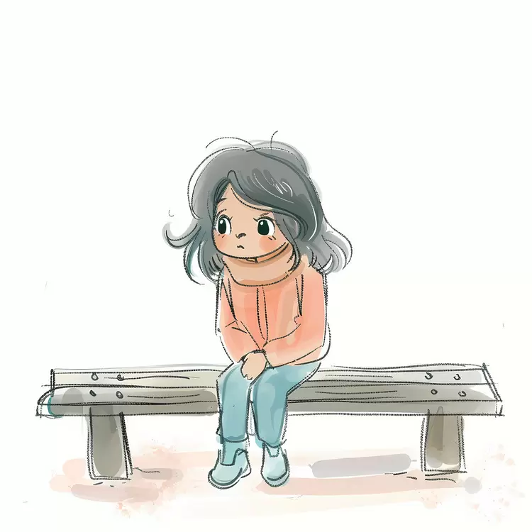 Girl Sitting on a Bench with a Thoughtful Expression