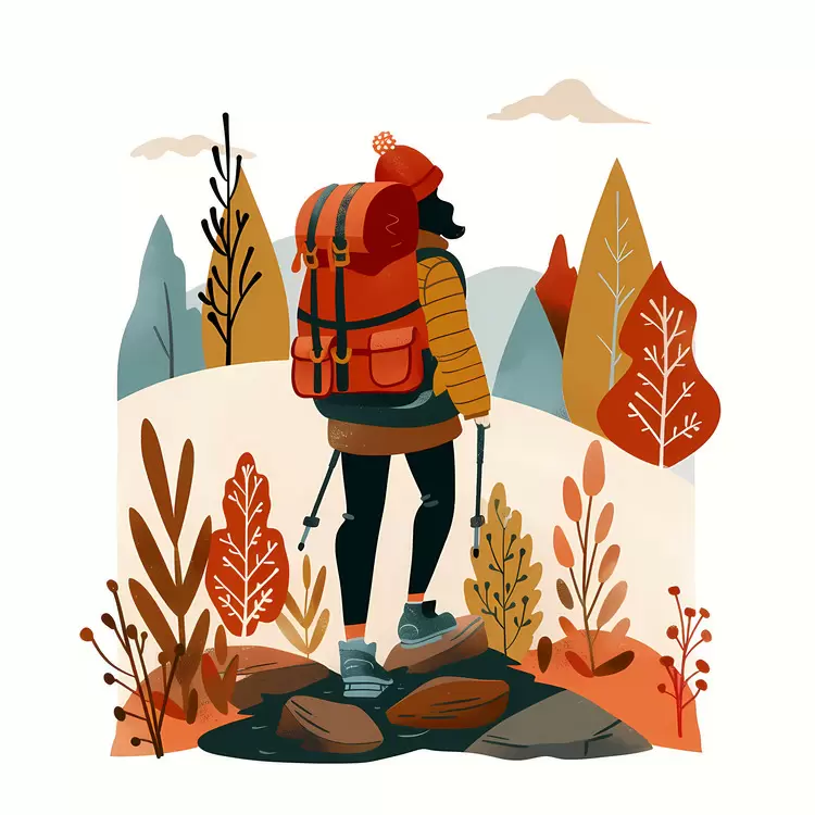 Hiker with Red Backpack Overlooking Mountains