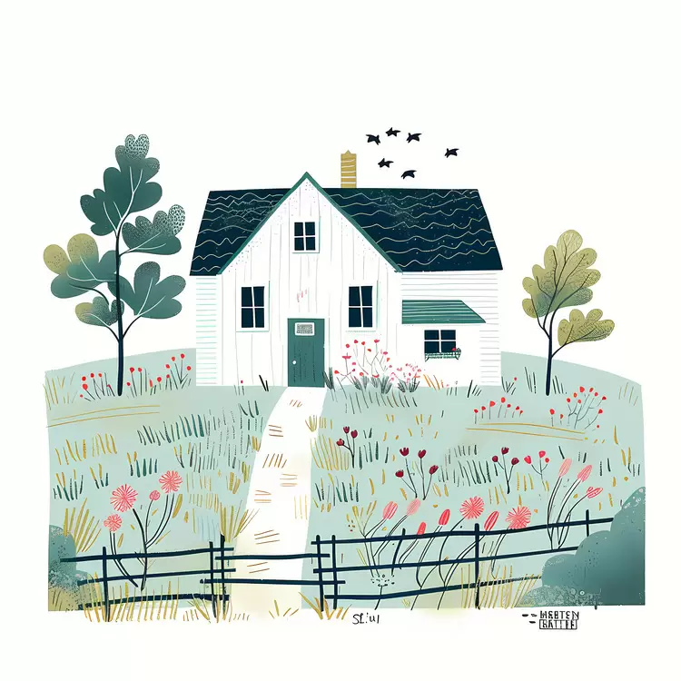 Charming white house with flowers