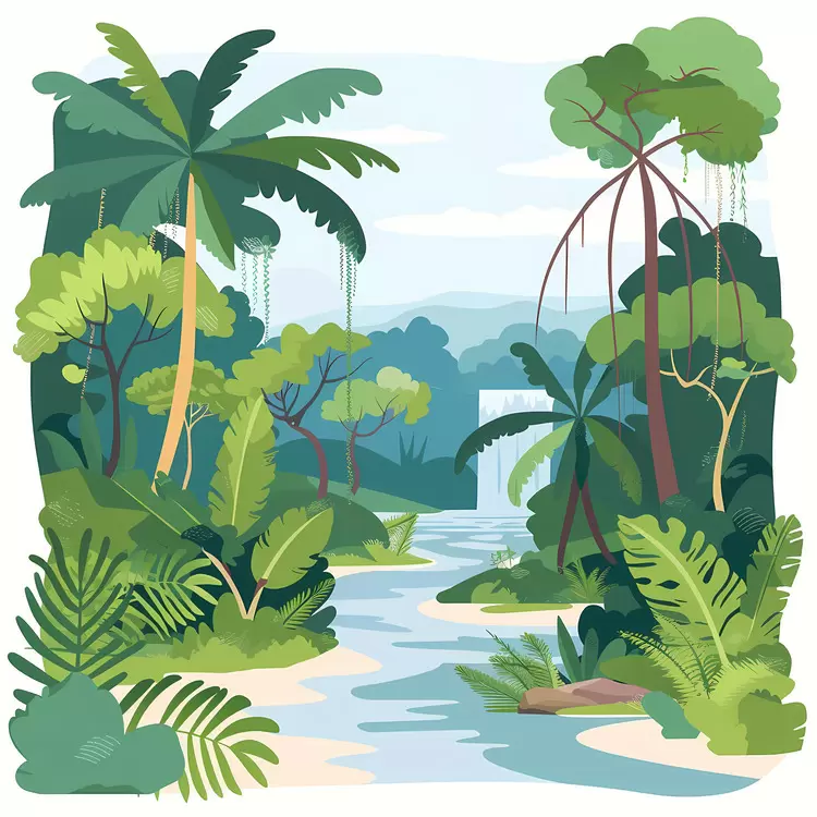 Calm River Scene in Tropical Forest