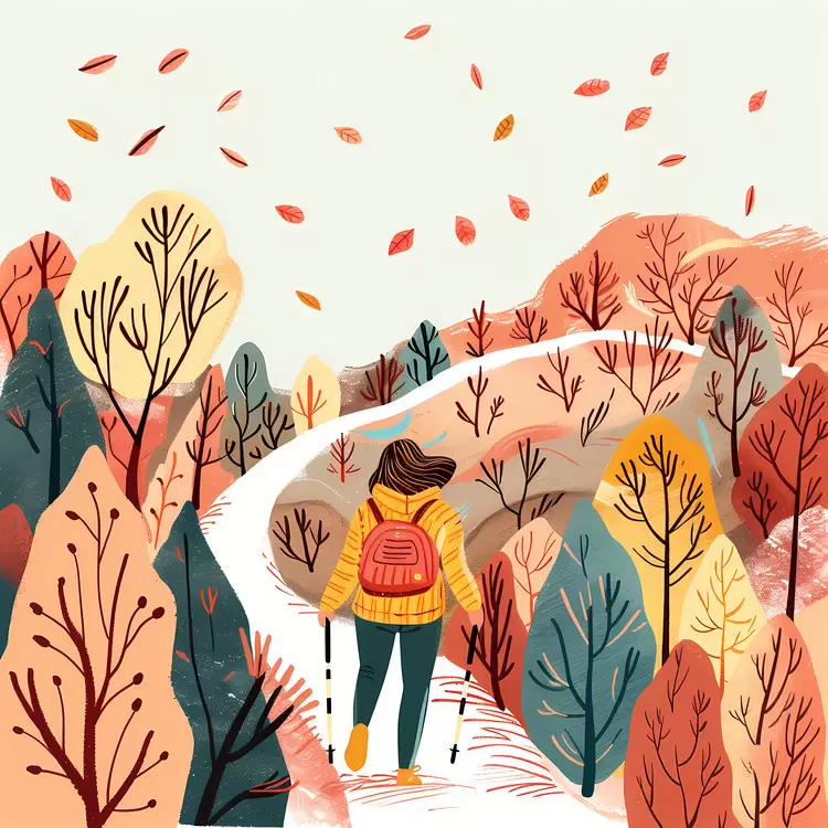 Hiker Walking Through Autumn Forest