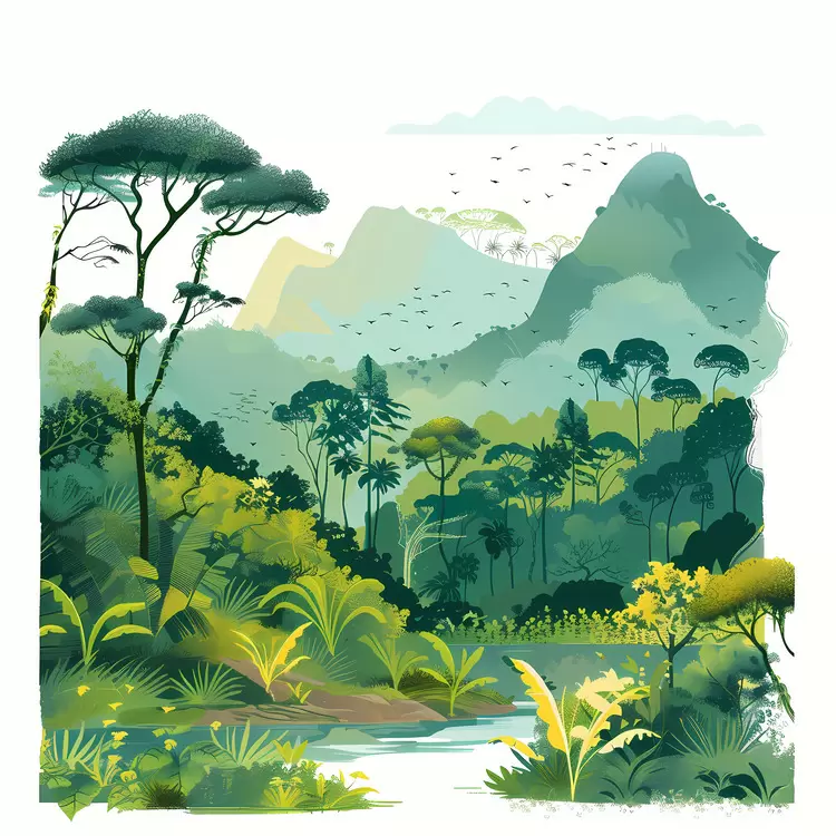 Mountainous Jungle with Lush Greenery