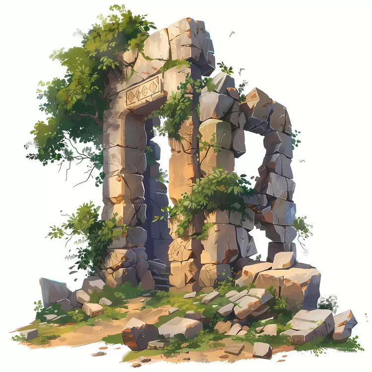 Stone Ruins with Lush Greenery