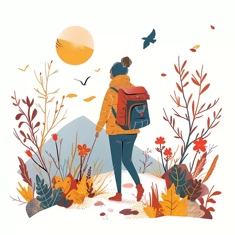 Hiker in Yellow Jacket at Sunset