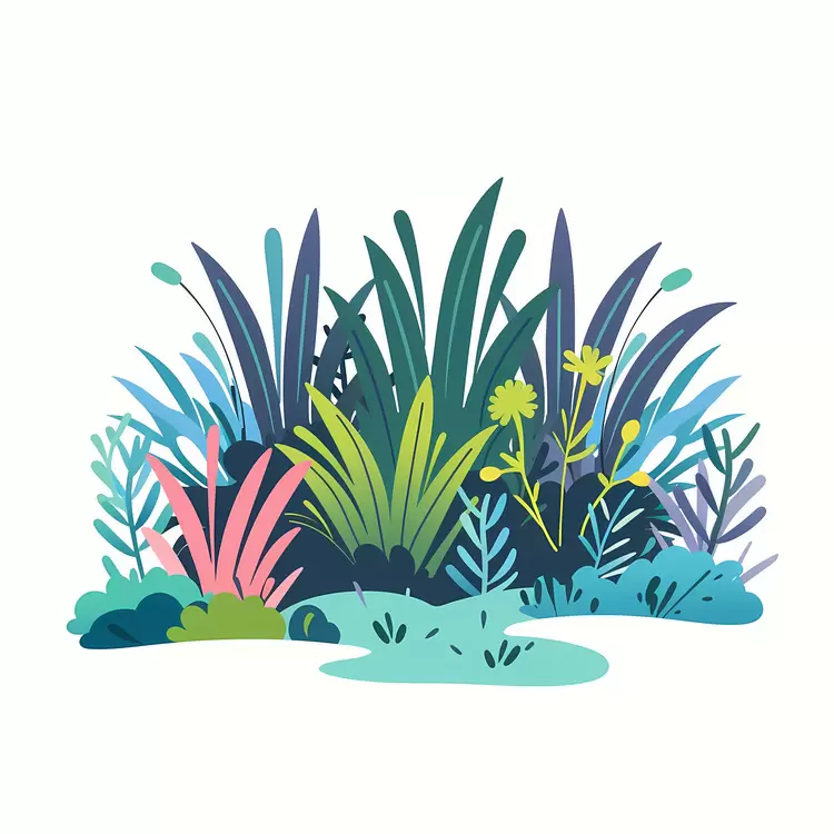 Vibrant Grass and Flowers Illustration
