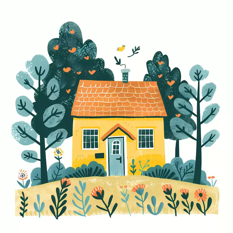 Charming yellow house in nature