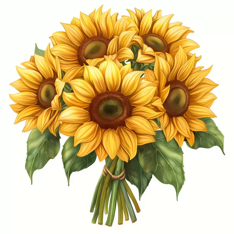 Classic Sunflower Bouquet with Green Leaves