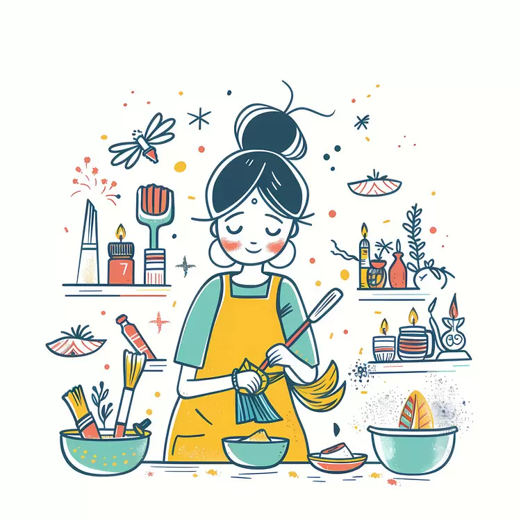 Cute Girl Cooking in a Colorful Kitchen