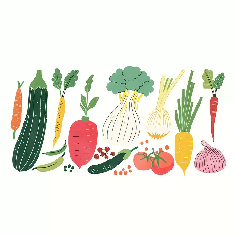 Lineup of Colorful Vegetables