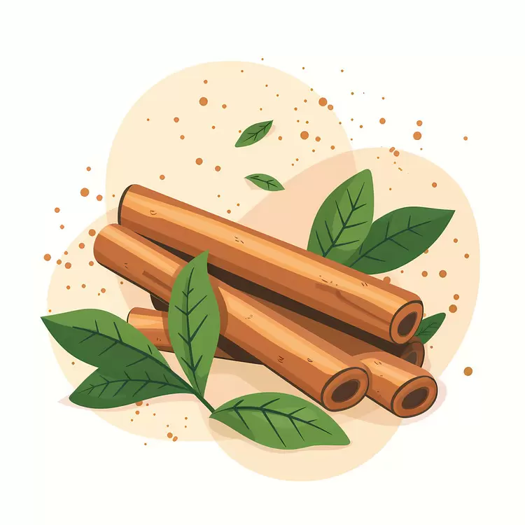 Cinnamon Sticks with Green Leaves and Spices