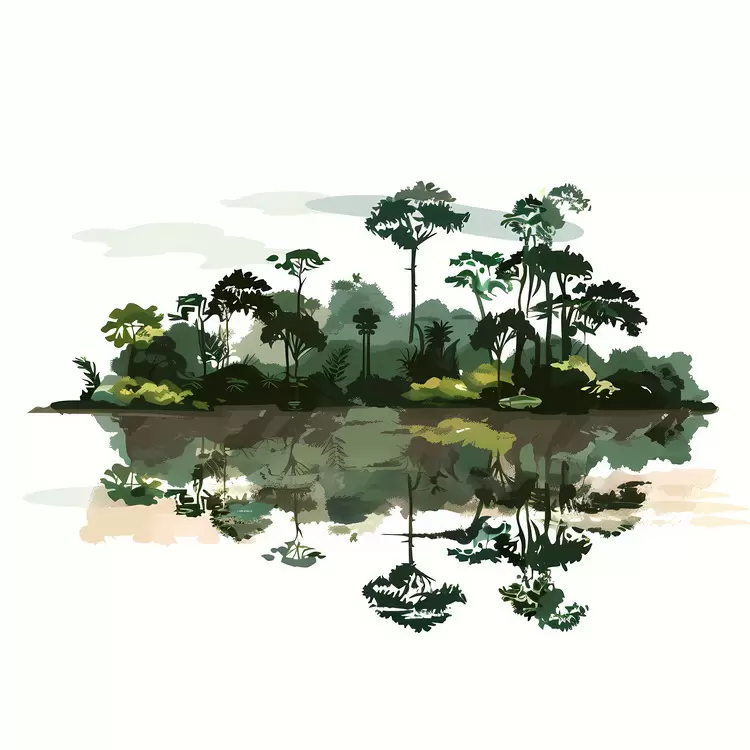 Isolated Green Island with Reflection