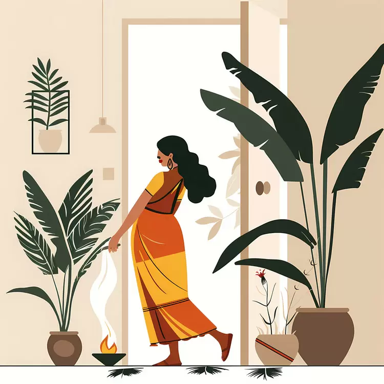 Woman Carrying Fire in a Traditional Setting
