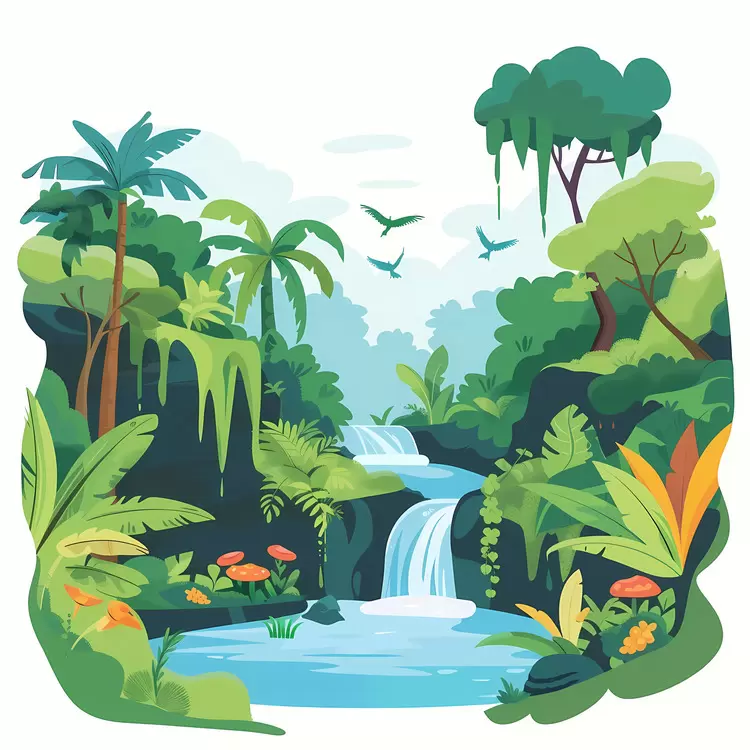Lush Green Jungle with Waterfall
