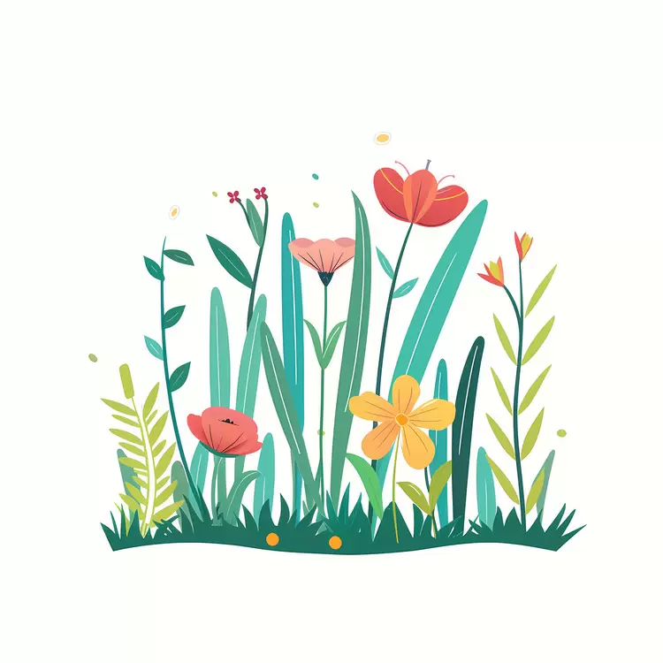 Colorful Flowering Grass Illustration