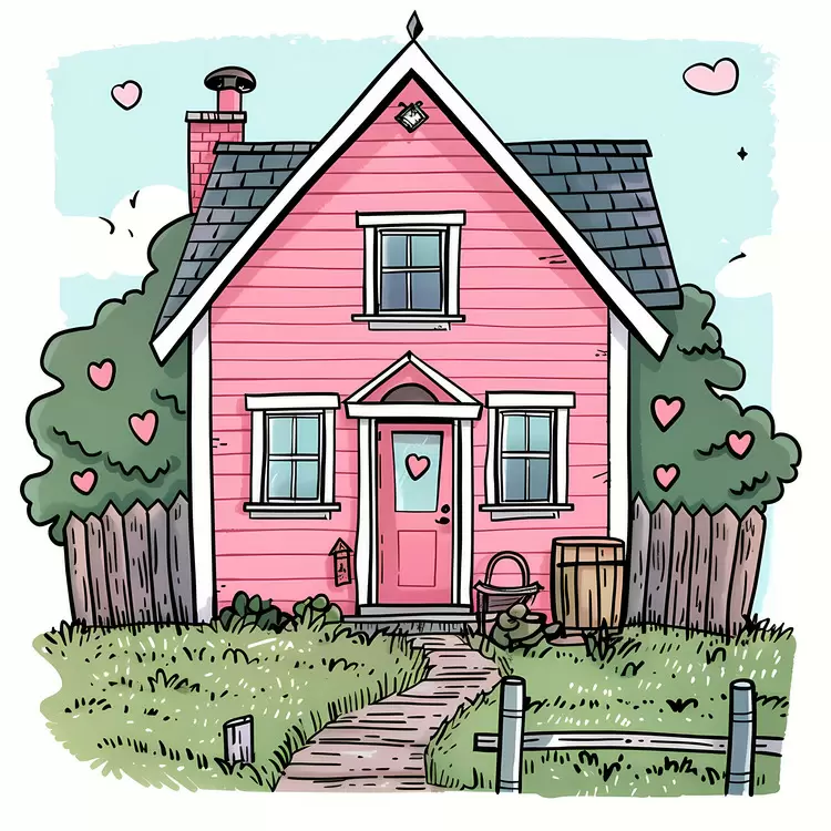 Cute pink house with hearts